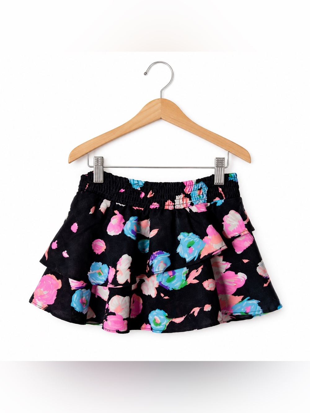 77kids Black Floral Ruffle Skirt Girls 3T Tiered Skater Cottagecore Boho